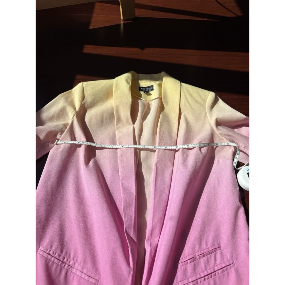 Topshop 2-Piece Ombre Pink/Yellow Chiffon Set Blazer Shorts Button US 2 - Picture 9 of 12
